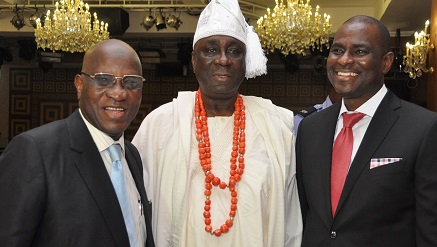 (L-r): Justice Alfa Belgore Rtd, chairman, Airtel Nigeria,  Rilwan Akiolu, HRH, Oba of Lagos,  andSegun Ogunsanya, managing director and chief executive officer, Airtel Nigeria, at the premiere of Airtel Touching Lives TV series held in Lagos on Thursday.